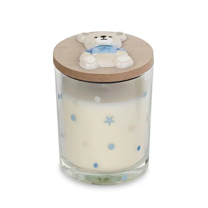 CANDELA VETRO ORSETTO AZZURRO D7 H9 CON SCATOLA